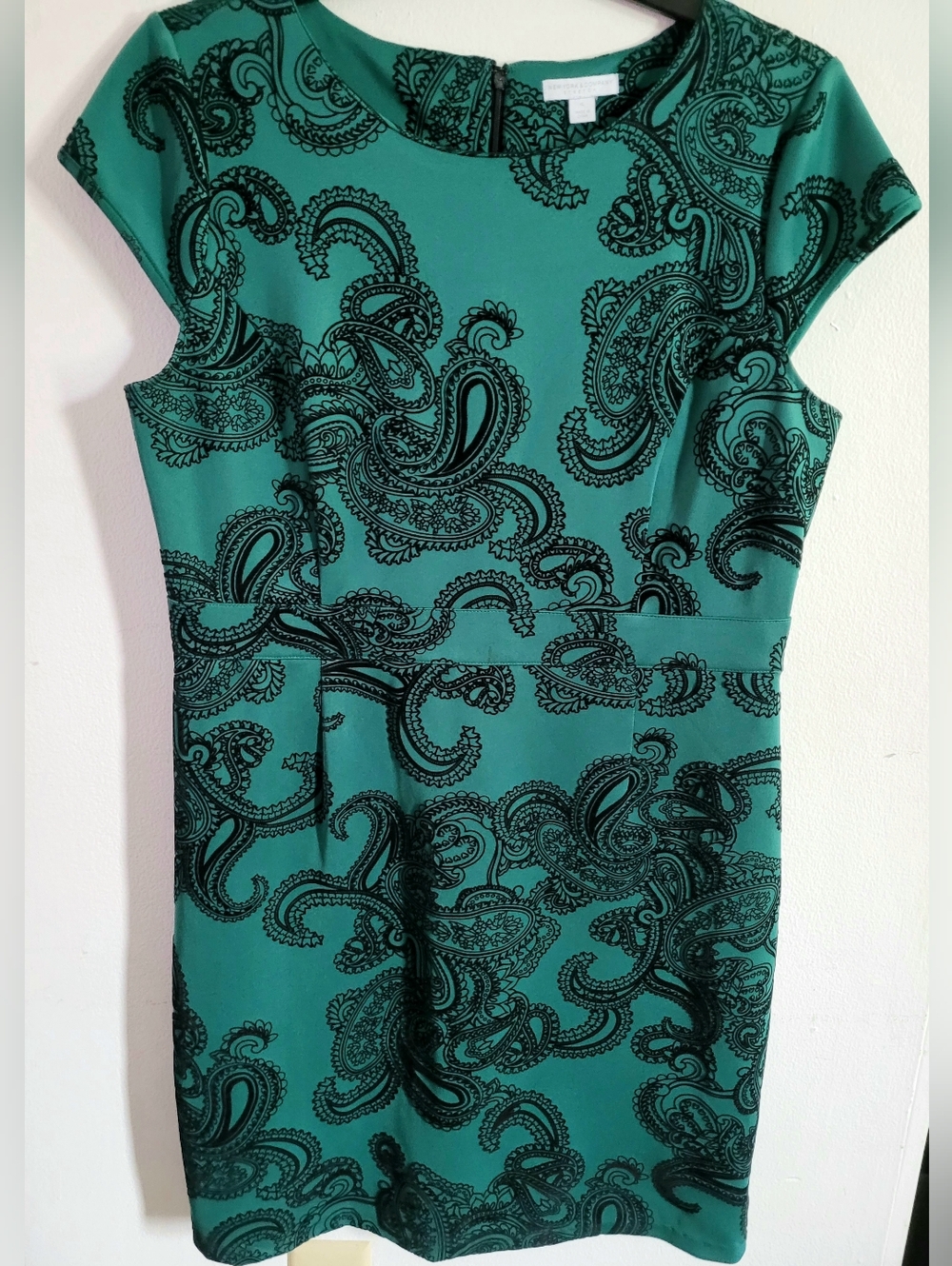 New York & Company Teal Midi Dress with Black Paisley Flowers